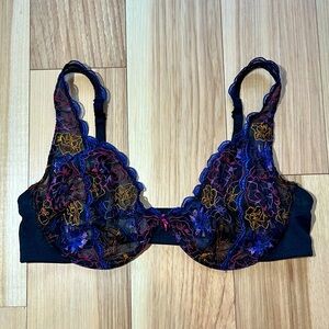 NWOT Free People Intimately Black Embroidered Unlined Balconette Demi Bra 36DD